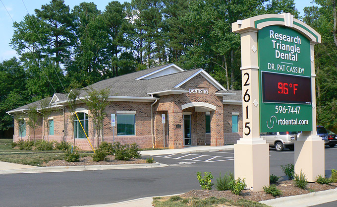 Large business sign for Research Triangle Dental